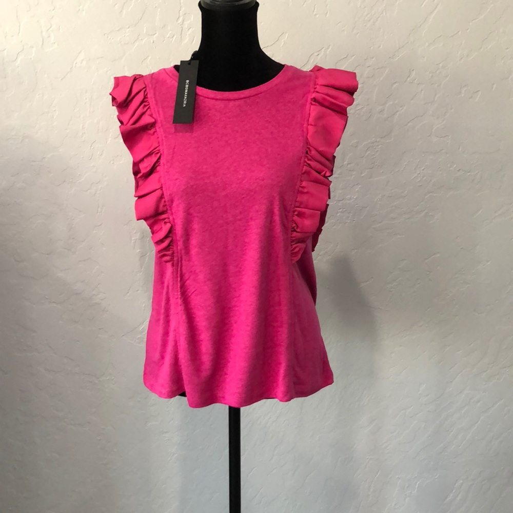 NWT bcbg magenta shirt with ruffled sleeves XS